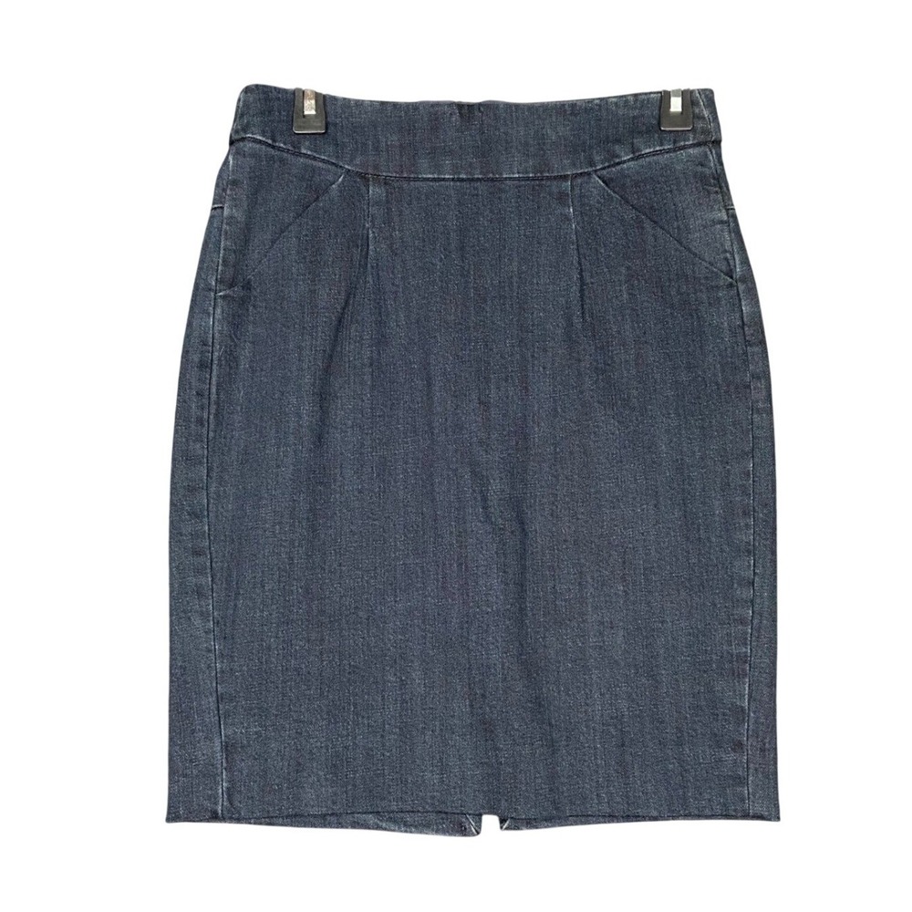 J. Crew Women's Stretch Denim Pencil Skirt Size 2 Dark Wash Chic‎ Back Slit